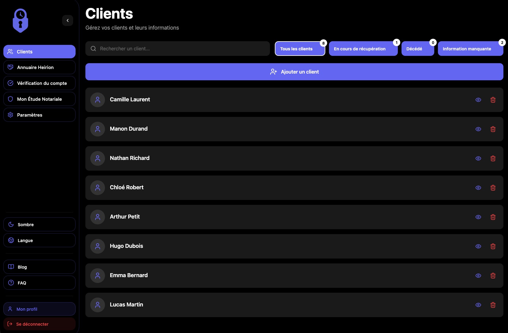 Interface Heirion pour notaires